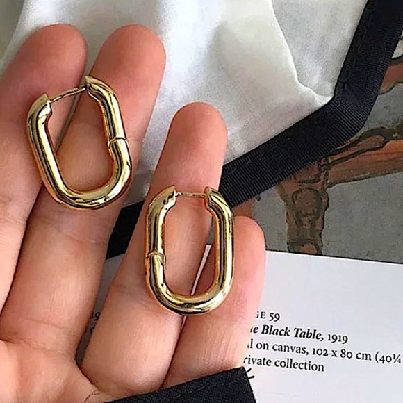 Gold Plated Square Hoop Drop Dangle Earrings - Picture 4 of 4